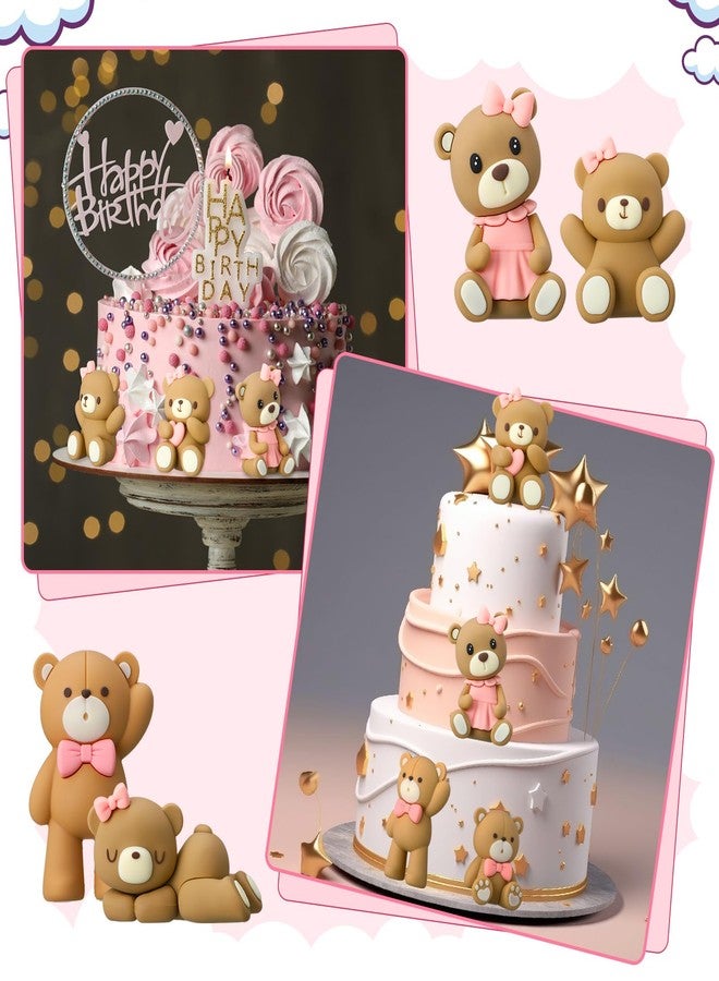 Silipull 6 Pcs 3D Bear Cake Toppers Bear Cake Decorations Baby Shower Party Favors Home Ornaments for Baby Shower Birthday Party Cake Supplies Boys Girl Gifts(Pink) - Image 5